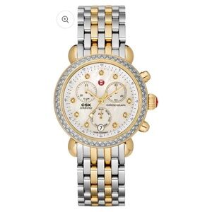 100% AUTHENTIC MICHELE CSX 36 DIAMOND MOTHER PEARL YELLOW GOLD TWO TONE WATCH